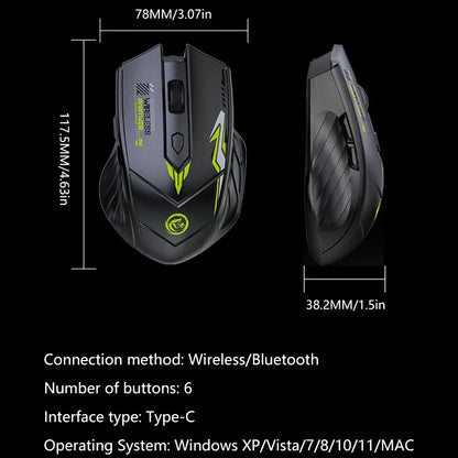 Wireless Gaming Mouse Dual Mode Bluetooth 2.4G Rechargeable Silent Ergonomic Mouse with Adjustable DPI, Type-C Wireless Gaming Mouse for PC, Laptop & Mac