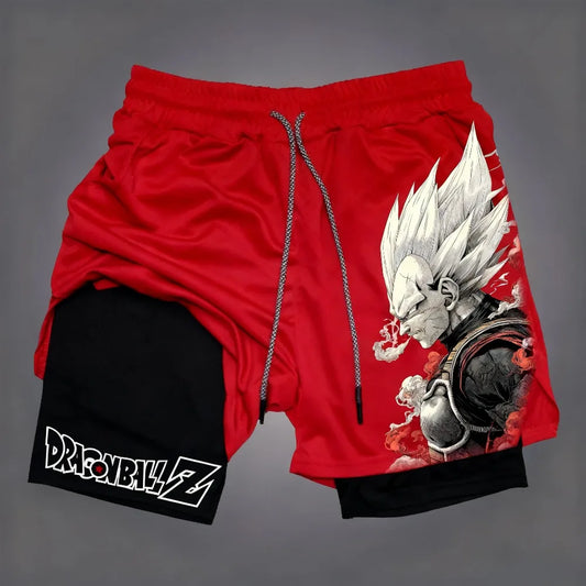 2026 Dragon Ball Men's Double-layer Shorts Goku Black Summer Japanese Anime Fake Two-piece Sports Fitness Quick-drying Shorts