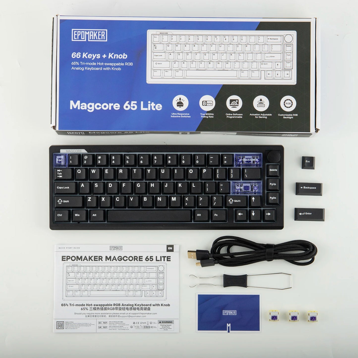 EPOMAKER Magcore65 Lite 65% US QWERTY Layout Wired/BT/2.4Ghz Wireless Mechanical Gaming Keyboard 8K Polling Analog Switch