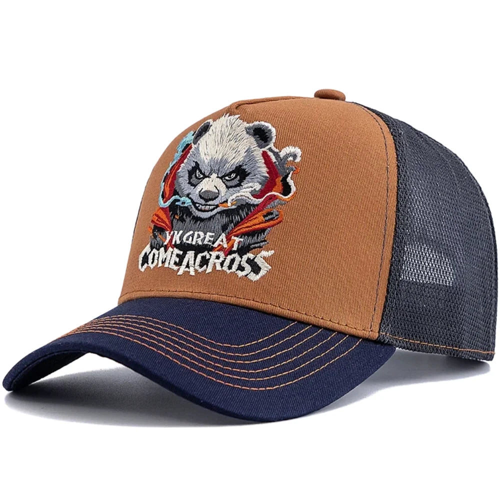 Styl unisex – fajna czapka z daszkiem z haftem pandy, eleganckie czapki typu trucker dla mężczyzn i kobiet, oddychająca czapka letnia do noszenia na co dzień i na świeżym powietrzu