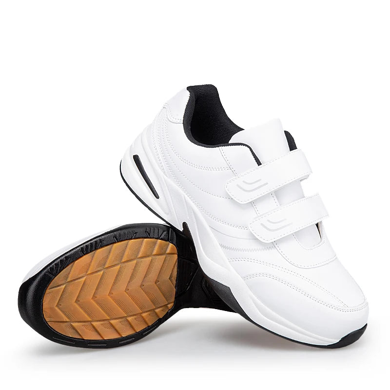 Sneakers da uomo in pelle regolabili con chiusura a strappo, scarpe sportive casual, sneakers bianche, scarpe da ginnastica sportive da uomo