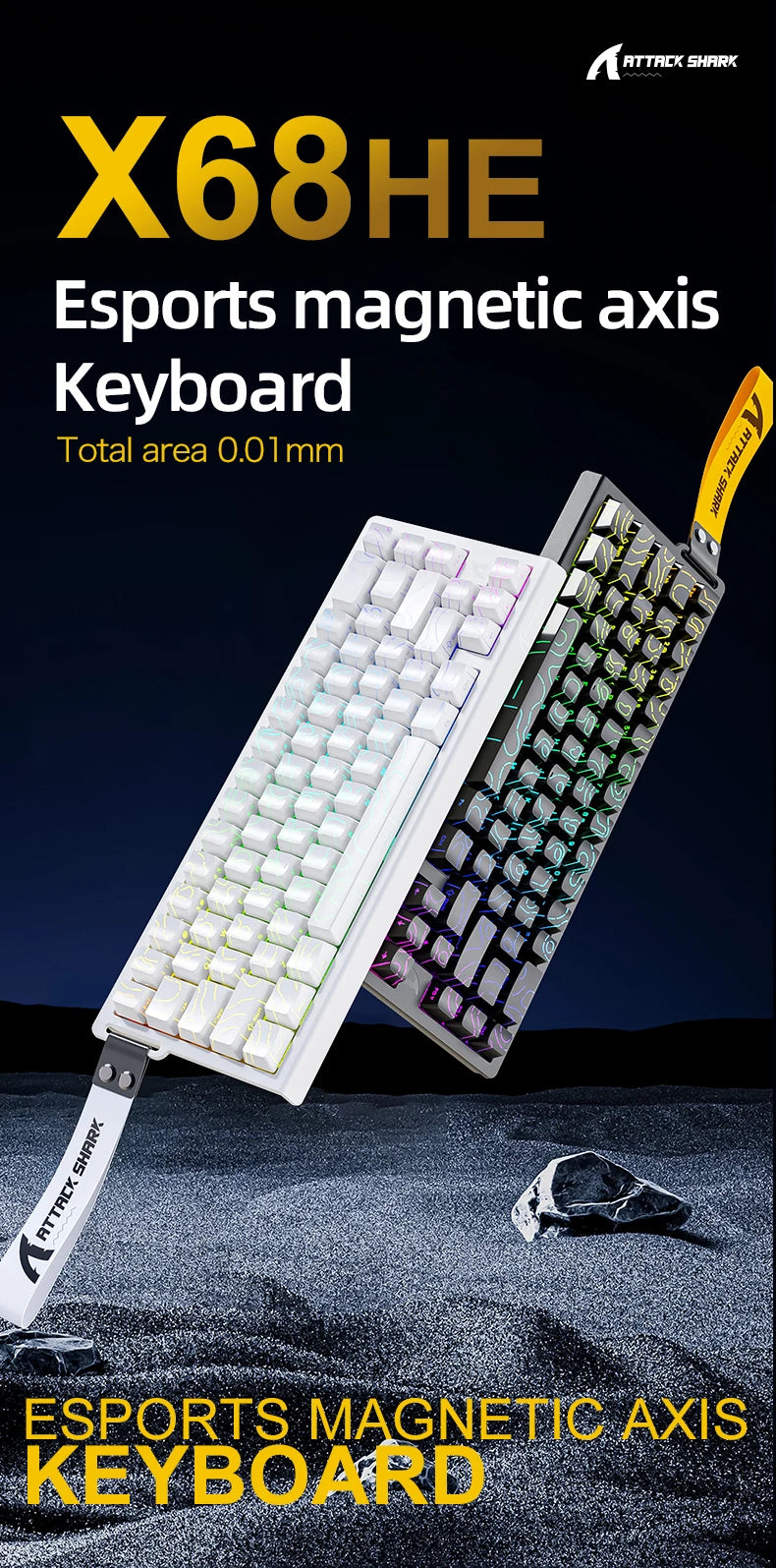 Teclado gaming magnético ATTACK SHARK X68HE X68PRO HE e FREEWOLF F68 com fios F68Pro sem fios para gaming profissional 0.01mm Rapid Trigg
