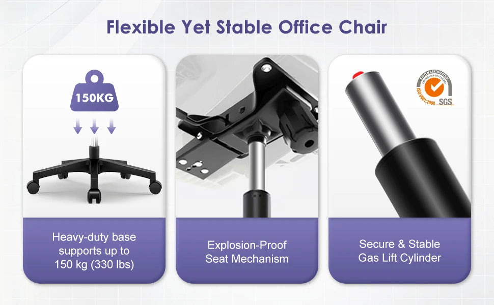 AUTHMIC Ergonomic Office Chair with Lumbar Support, Mesh Back, Flip-Up Armrests, Adjustable Height, Reclining Desk Chair for Home Office