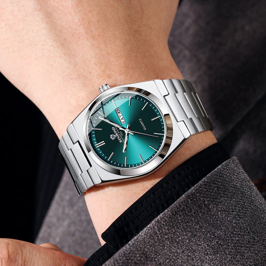 BINBOND luxury quartz wristwatch, luminous, water-resistant, day of the week, automatic date, steel bracelet, business, sport, fashion and casual styles.