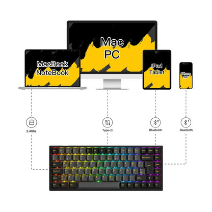 Akko 3084B Plus Black & Gold 75% ISO-DE Layout Mechanical Gaming Keyboard Hot-swapple Multi-Modes 2.4GHz /USB Type-C/BT 5.0