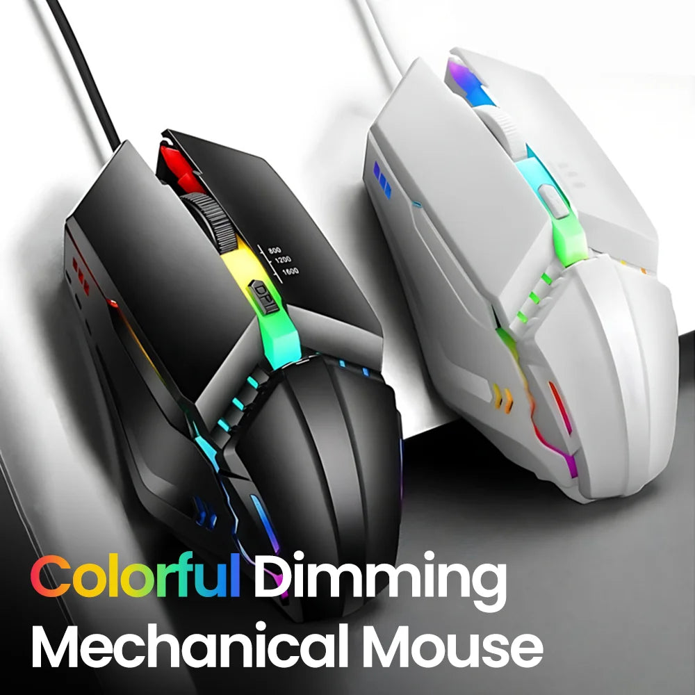 Ratón gaming USB con cable RGB retroiluminado, botón de silencio, LED luminoso y 1600DPI para PC de escritorio, portátil, ordenador, hogar y oficina
