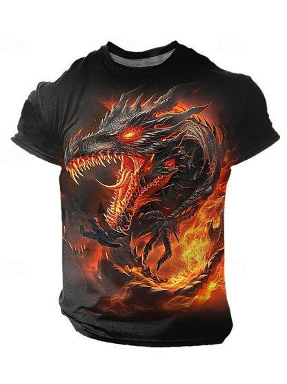2024 Summer Street Style Fashion Men's T-shirt Urban Everyday Casual Short-sleeved Top 3D Dragon Print Men's Outdoor T-shirt