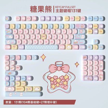 MOA Keycaps PBT Cute Candy Bear 131 Keys Small Full Set for 60/64/84/98/108 Gaming Mechanical Keyboard MX Switch