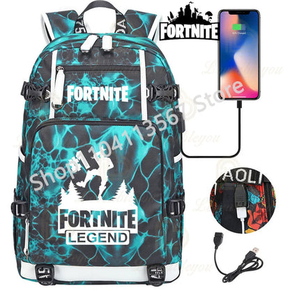 Yule Trooper F-Fortnited Battle Royale Rucksack mit USB-Ladeanschluss, Anime-Figuren, Lern- und Schreibwarenfach für Schüler