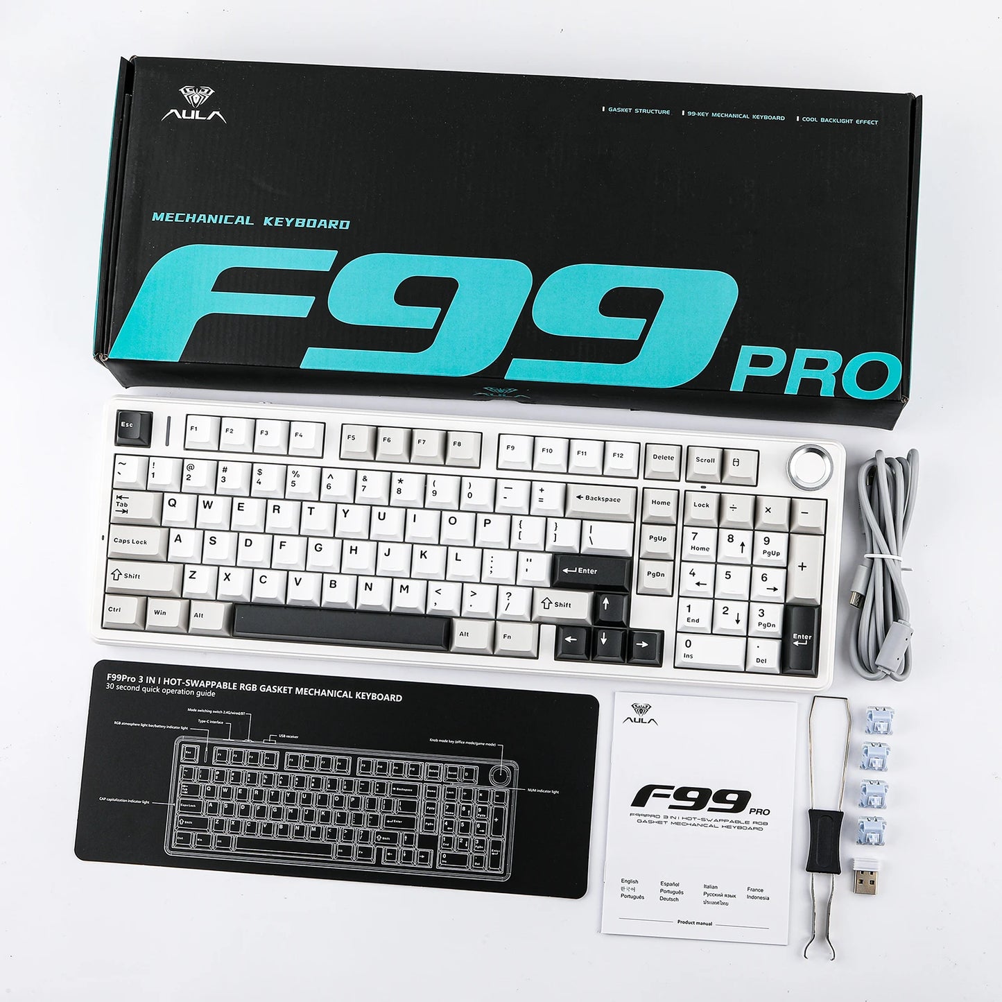 AULA F99 PRO 96% Layout Hot-Swappable Gasket-Mounted Wired/Bluetooth/2.4GHz Wireless Mechanical Keyboard for Mac/Win