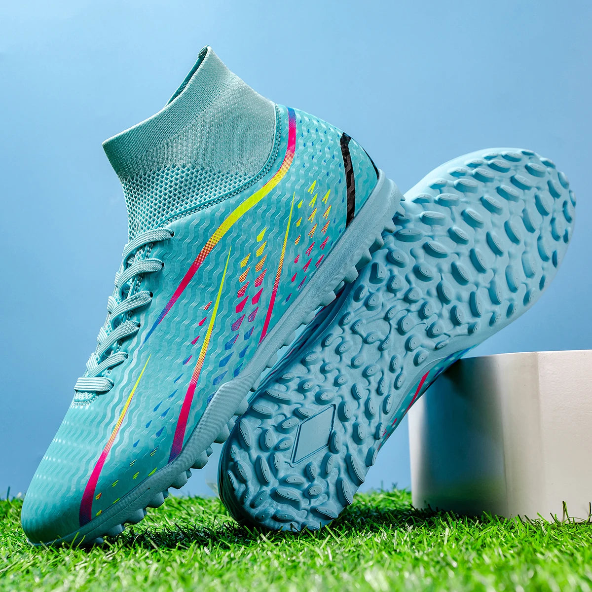 Chaussures de football TF professionnelles pour hommes, femmes et enfants, en PU + tissu respirant, semelle en caoutchouc résistante à l'usure