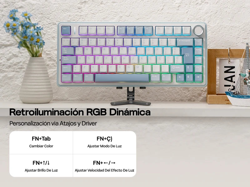 EPOMAKER AULA F75 ISO-ES 75% QWERTY español, teclado mecánico gaming inalámbrico con cable/Bluetooth/2.4GHz, hot-swap, montaje gasket y retroiluminación RGB