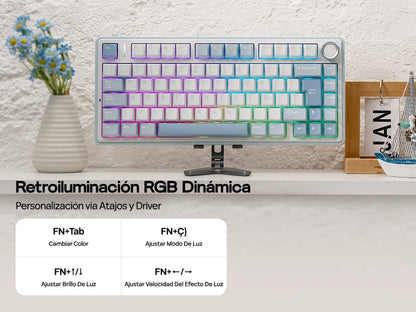 EPOMAKER AULA F75 ISO-ES 75% QWERTY español, teclado mecánico gaming inalámbrico con cable/Bluetooth/2.4GHz, hot-swap, montaje gasket y retroiluminación RGB