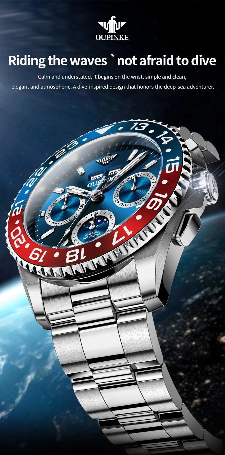 OUPINKE Fashion Mens Watches Top Brand Luxury Business Sport Watch Multifunction Automatic Mechanical Men Clock Waterproof Reloj