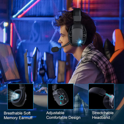 Gaming-Headset mit abnehmbarem Mikrofon mit Geräuschunterdrückung – kabelloses 3-Modi-Gaming-Headset mit Bluetooth 5.3, 2.4G USB und kabelgebundenem 3.5mm-Anschluss sowie 50mm-Treibern