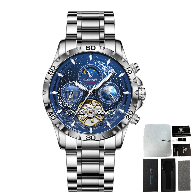 Relojes para hombre GLENAW Design, marca líder de lujo, moda y negocios, reloj automático impermeable para hombre, reloj mecánico para hombre