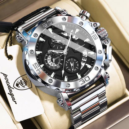 Orologio da uomo di lusso POEDAGAR, luminescente, impermeabile, cronografo, datario, acciaio inossidabile, al quarzo, Reloj