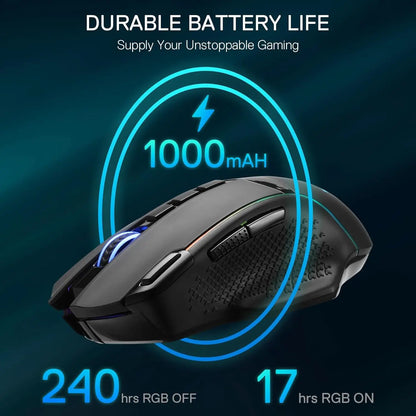 Rato Gaming Sem Fios Redragon M991 26000 DPI 3 Modos para Jogadores, 9 Botões Macro, Iluminação RGB, Preto