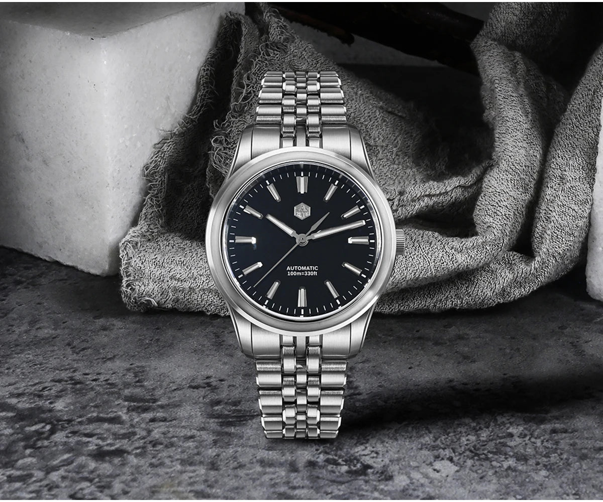 San Martin 39mm Miyota 90S5 Enamel Dial GADA Wristwatch Automatic Mechanical Sapphire BGW-X1 10Bar 5-Link Bracelet  SN0144CG-7