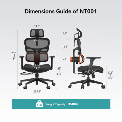 NEWTRAL NT001 Ergonomic Office Chair with Auto-Following Lumbar Support, Adjustable Headrest, 3D Armrest, Reclining Executive Desk Chair