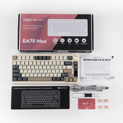Teclado mecánico EPOMAKER X AULA EA75 MAX 75% ANSI US con hot-swap, montaje gasket, conexión por cable/BT/inalámbrica 2.4GHz, pantalla y perilla