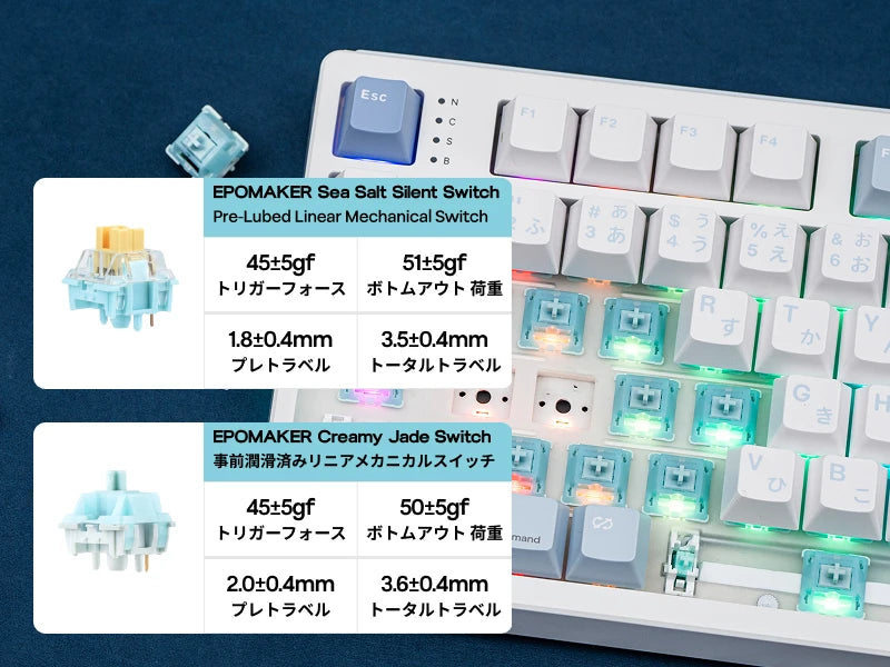 Japanese Version EPOMAKER TH108 JIS Layout 100% Sized Gasket Wired/Bluetooth/2.4Ghz Wireless NKRO Mechanical Keyboard Long-Lasting 8000mAh