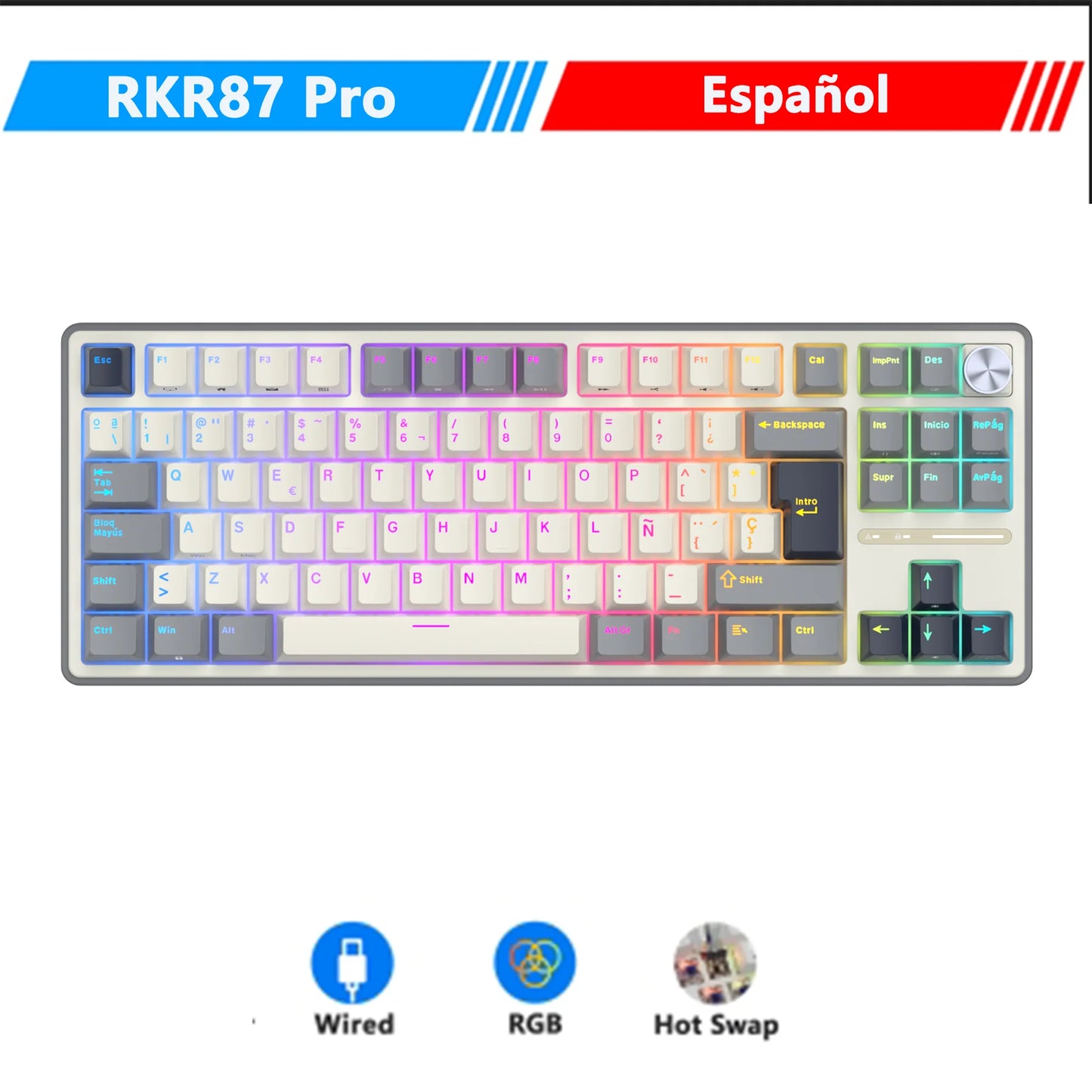 RK Royal Kludge RK R87Pro Gasket Wired Gamer Keyboard Hot-swappable 88 Keys Mechanical Keyboard 88% RGB Backlit With PBT Keycaps