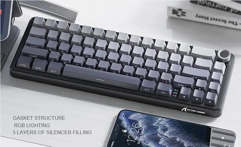 Attack Shark X66 Wireless Mechanical Keyboard 65% Compact Layout RGB Backlight Gasket Hot Swap Bluetooth USB-C PBT Large battery