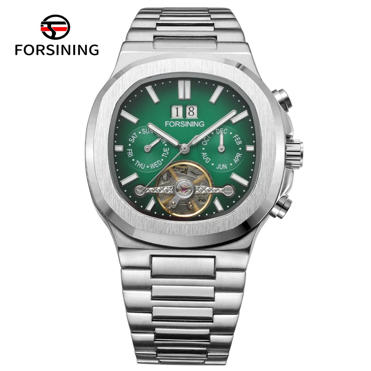 Forsining 481 Man New Tourbillon  Brands Watch Week Date Automatic Movement Mechanical Watches Stainless Steel Waterproof Clock