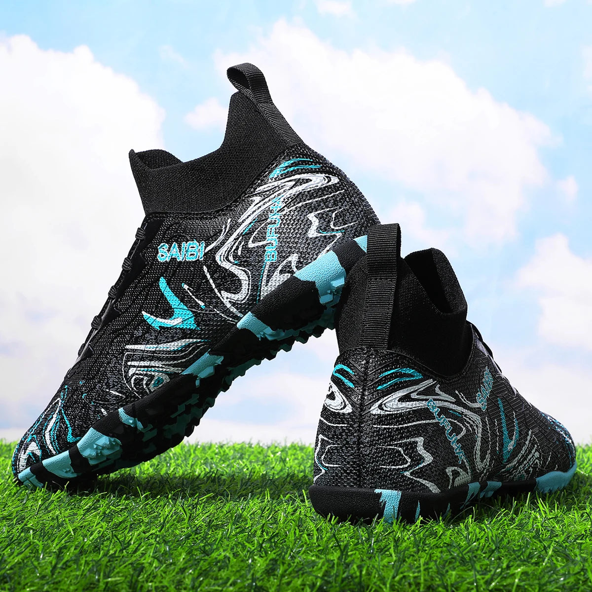 Chaussures de football TF pour adultes, économiques, en tissu PU mélangé, crampons en caoutchouc durables, antidérapantes, pour les passionnés de football amateur.