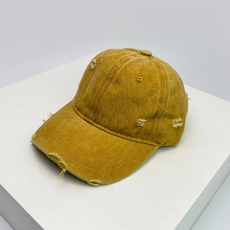 New Unisex Broken Style Solid Baseball Hats Breathable American Vintage Sunshade Simple Peaked Cap Versatile Fashion Casual ins
