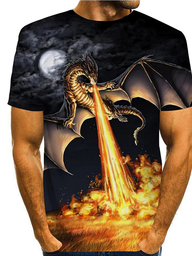 2024 Summer Street Style Fashion Men's T-shirt Urban Everyday Casual Short-sleeved Top 3D Dragon Print Men's Outdoor T-shirt