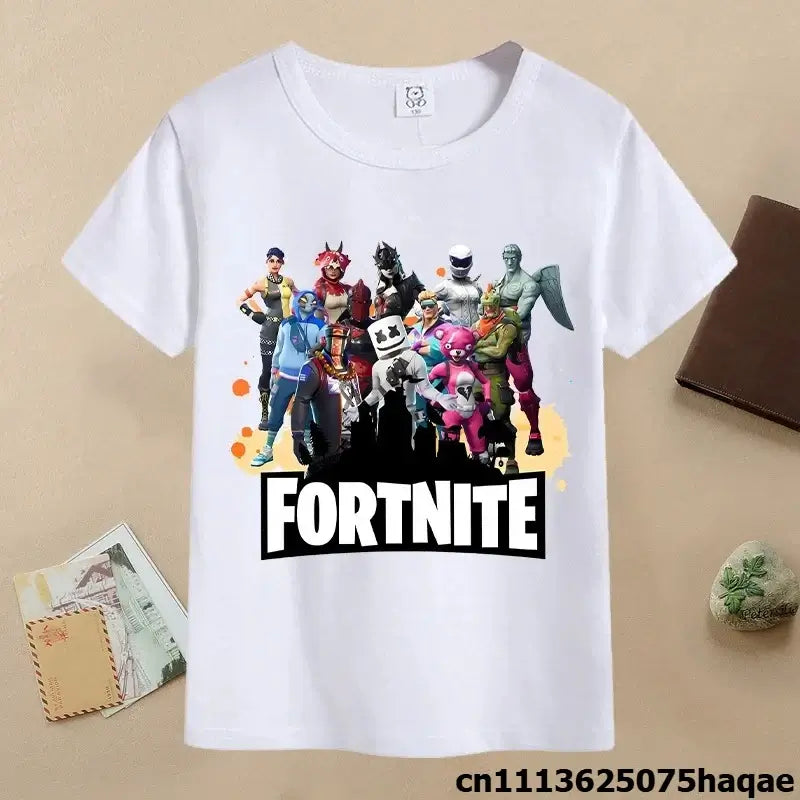 Sommer-Fortnite-Kinder-T-Shirt mit Cartoon-Spielfigur-Print, lässiges Sport-T-Shirt für Jungen, kurzärmelig, Kinderbekleidung
