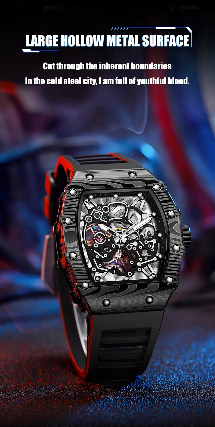 MUSANFIGO barrel shaped design, luxurious fully automatic mechanical men's watch, waterproof and luminous trendy watch
