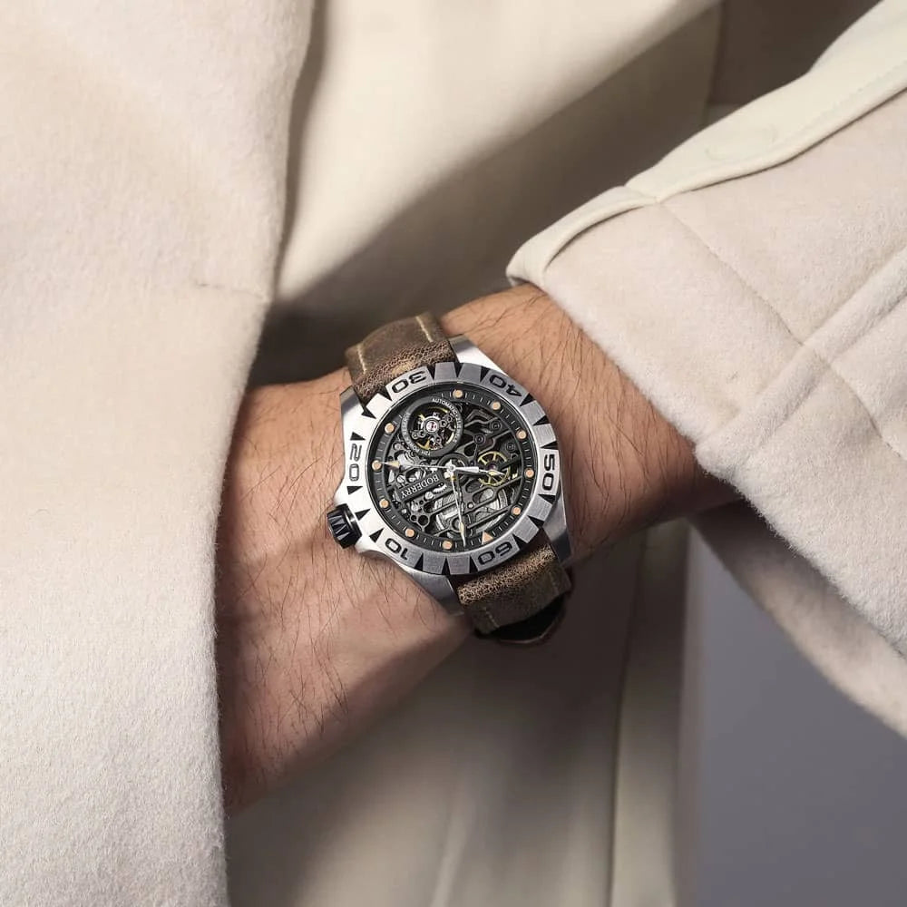 Boderry Urban Men's Titanium Watches Top Brand Fashion Skeleton Automatic Mechanical Waterproof Watch Hi-beat 72H Power-reserve