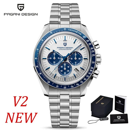 Reloj para hombre PAGANI DESIGN «New Moon» – Reloj de cuarzo de lujo, cronógrafo, cristal de zafiro con tratamiento antirreflectante, bisel de cerámica, agujas luminiscentes