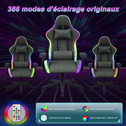 Ergonomic Office Chair with Lumbar Massage, RGB LED Lighting, Reclining Backrest, Adjustable Armrests Gaming Desk Chair for Home Office