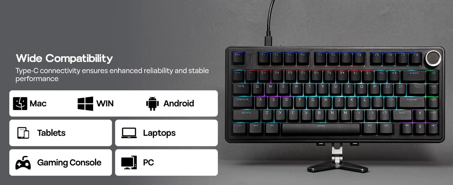 EPOMAKER x AULA F75 Wired Only 75% ANSI US Layout Gasket Hot-Swap Mechanical Keyboard for Mac/WIN/Android with Knob