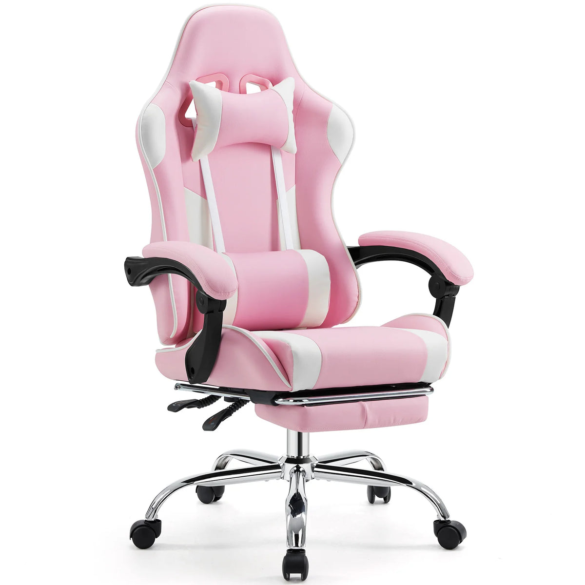 Chaise de jeu de course ergonomique, pivotante et réglable en cuir PU, avec appui-tête et Support lombaire, pour bureau, ordinateur, salon