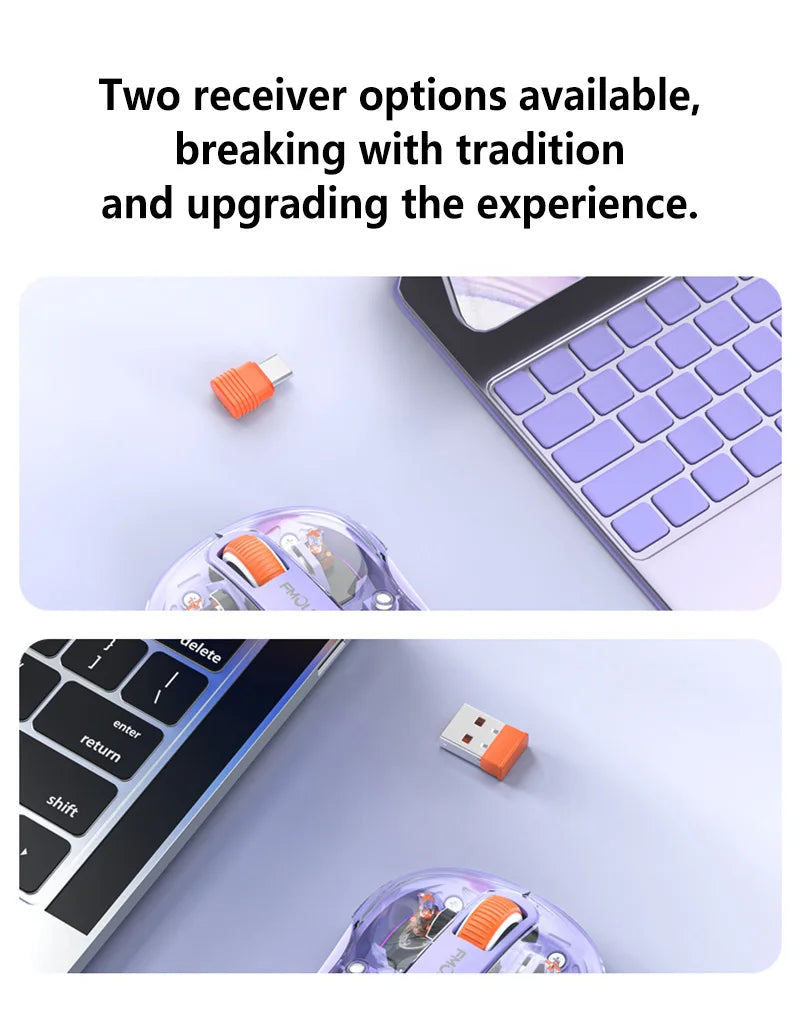 Lenovo Transparent Wireless Mouse Tri-Mode Bluetooth 5.0 & 2.4G Rechargeable RGB Mouse, Ergonomic Silent Wireless Mouse for Laptop, PC & Office