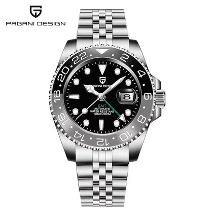 PAGANI DESIGN 40mm GMT Men's Mechanical Watches Rubber Strap Rotating Bezel 100 Waterproof Sports Wristwatch Mens Business Clock