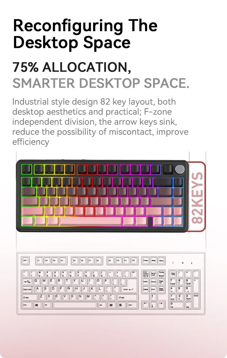 ATTACK SHARK X85/X85Pro Wireless Mechanical Keyboard 75% 82 Keys Tri-Mode Bluetooth Wird RGB Hot Swap Gasket Knob Large battery