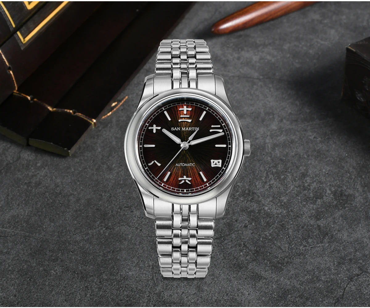 San Martin 39mm Enamel Sunray JianZhan Dial Men GADA Watch 90S5 Automatic BGW-X1 10Bar Sapphire 5-Link Bracelet SN0144CG