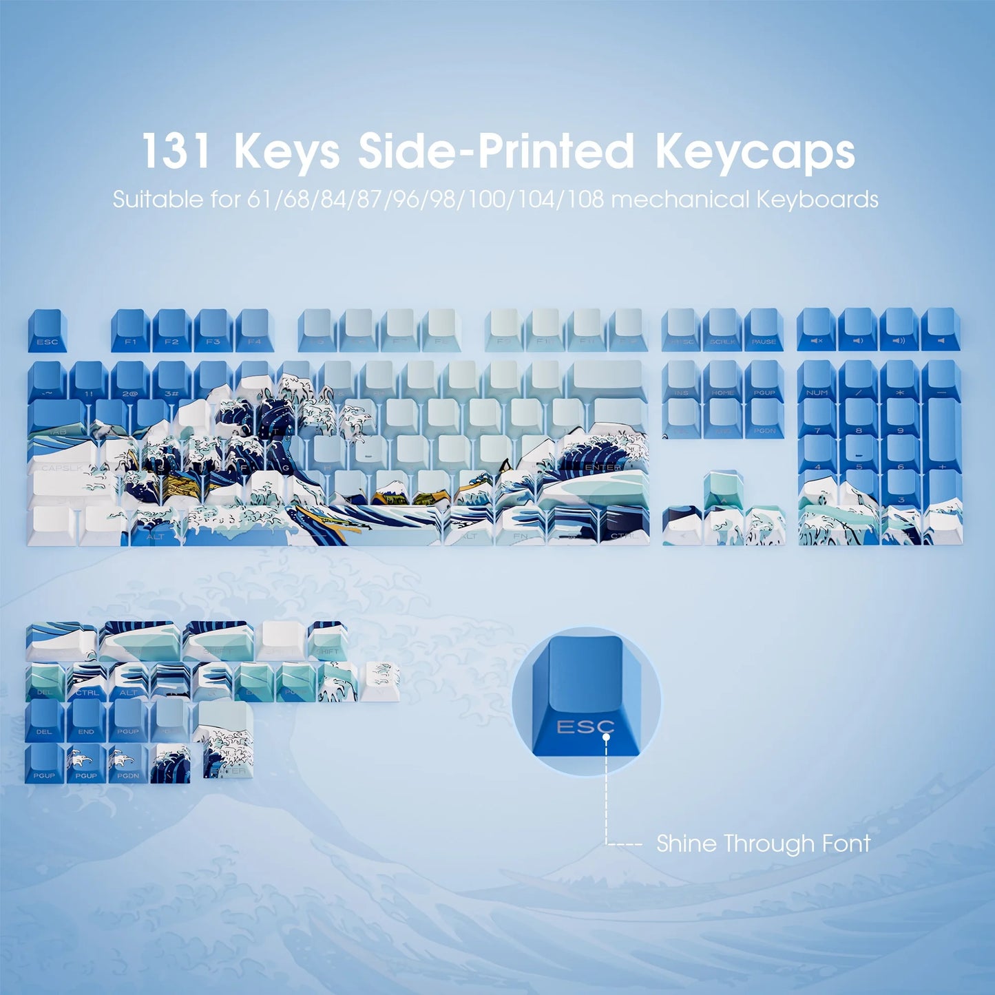 Side-engraved Translucent CHERRY Keycaps PBT Creative Personalized Customized for 60/64/84/98/108 Mechanical Keyboards MX Switch