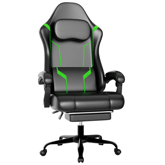 Ergonomic Gaming Chair with Footrest, Adjustable Computer Gaming Chair with Spring Cushion, Lumbar Support, Reclining Office Chair for Adults