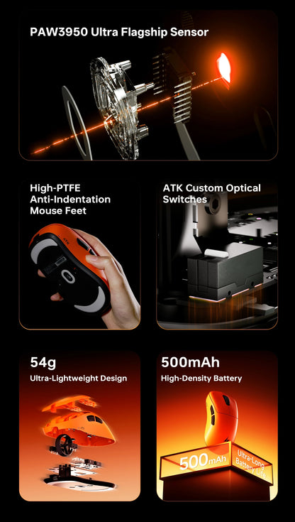 ATK Blazing Sky Z1 V2 Ultimate Ασύρματο Ποντίκι PAW3950 Ultra Dual 8K Gaming Ποντίκι Εργονομικό, Ιδανικό για Μεσαίο έως Μεγάλο Χέρι