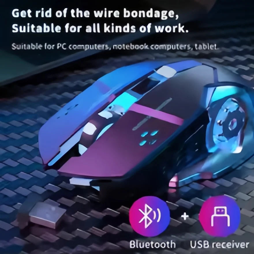 Újratölthető vezeték nélküli gaming egér – csendes Bluetooth/USB, RGB háttérvilágítás, e-sporthoz PC-re