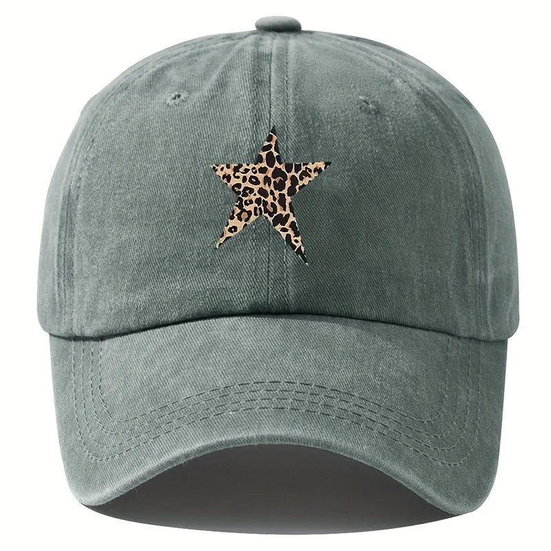 Retro imitation baseball cap with leopard print star design for leisure outdoor travel, fishing, and hiking