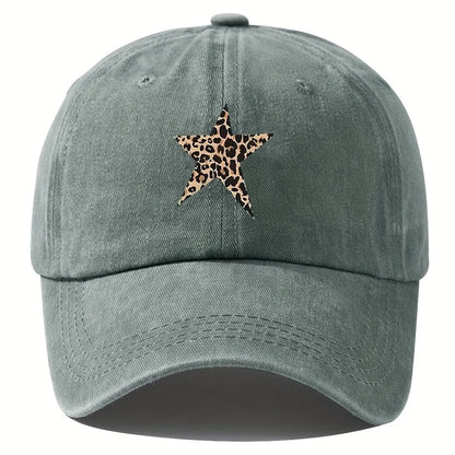 Retro imitation baseball cap with leopard print star design for leisure outdoor travel, fishing, and hiking