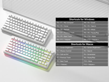 Womier L75 White Crystal Wireless Gaming Keyboard Tri-Modes Hot-Swappable Customized RGB Backlight Mechanical Keyboard Gasket